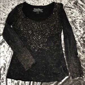 Long Sleeve studs & rhinestone top
